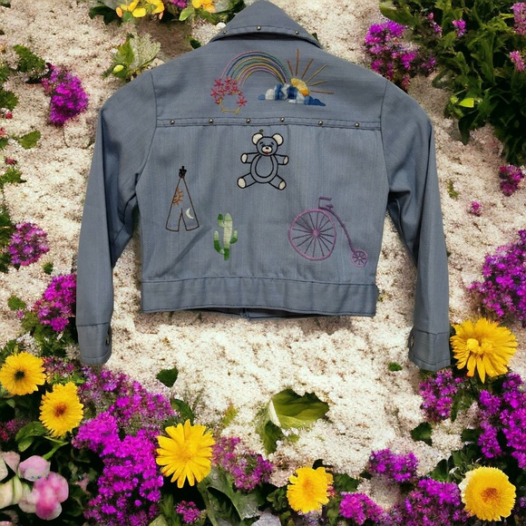 Billy The Kid Embroidered Jean Jacket Youth Size L Snap Closure Western Studded - Picture 2 of 16